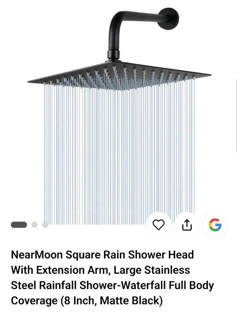 Nearmoon 8" Shower Head Rainfall Ultra Thin Waterfall - Black